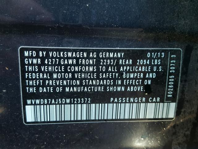 WVWDB7AJ5DW123372 - 2013 VOLKSWAGEN GOLF 蓝色 照片 10