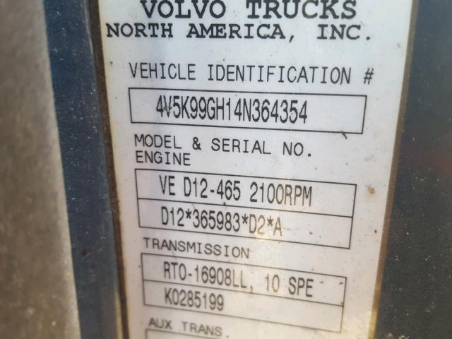 4V5K99GH14N364354 - 2004 VOLVO VHD BLUE photo 10