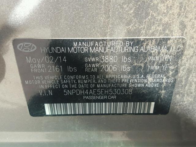 5NPDH4AE5EH530308 - 2014 HYUNDAI ELANTRA SE TAN photo 10