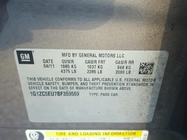 1G1ZC5EU7BF359569 - 2011 CHEVROLET MALIBU 1LT 灰色 照片 10