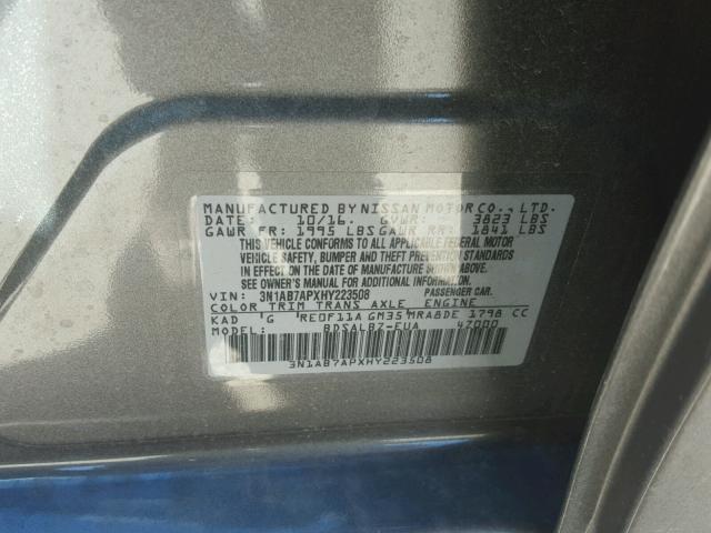 3N1AB7APXHY223508 - 2017 NISSAN SENTRA S GRAY photo 10