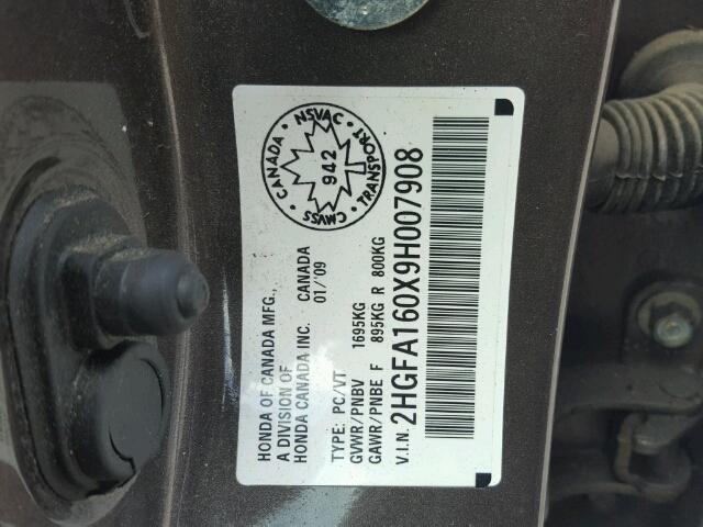 2HGFA160X9H007908 - 2009 HONDA CIVIC EXL Bej foto 10