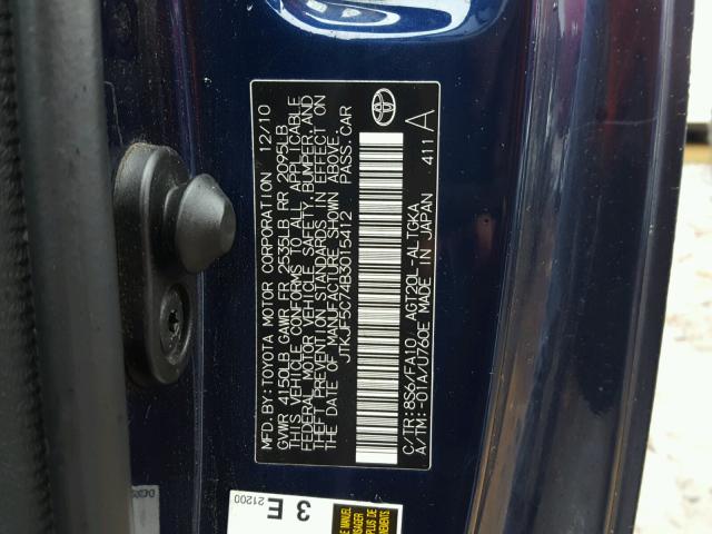 JTKJF5C74B3015412 - 2011 TOYOTA SCION TC 蓝色 照片 10