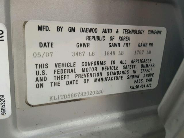 KL1TD56678B020280 - 2008 CHEVROLET AVEO BASE Gümüş foto 10