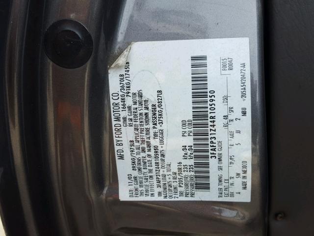 3FAFP31Z44R105950 - 2004 FORD FOCUS ZX3 GRAY photo 10