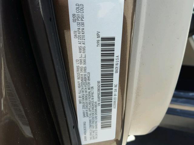 4S4BP60C896342190 - 2009 SUBARU OUTBACK BROWN photo 10