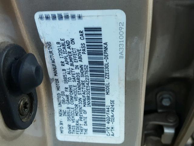 1NXBR32E54Z237652 - 2004 TOYOTA COROLLA GOLD photo 10