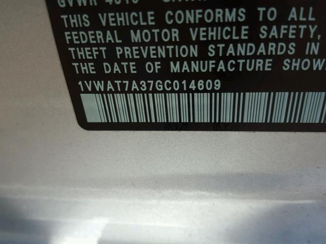 1VWAT7A37GC014609 - 2016 VOLKSWAGEN PASSAT S ვერცხლისფერი ფოტო 10