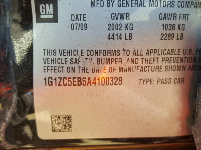 1G1ZC5EB5A4100328 - 2010 CHEVROLET MALIBU 1LT 黑色 照片 10