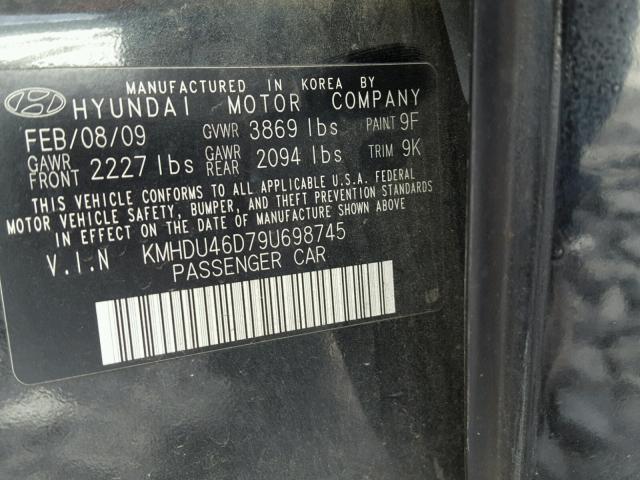 KMHDU46D79U698745 - 2009 HYUNDAI ELANTRA GL BLACK photo 10