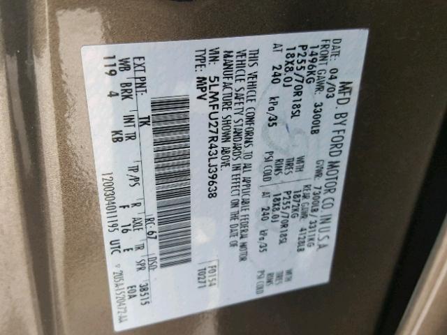 5LMFU27R43LJ39638 - 2003 LINCOLN NAVIGATOR Grün Foto 10