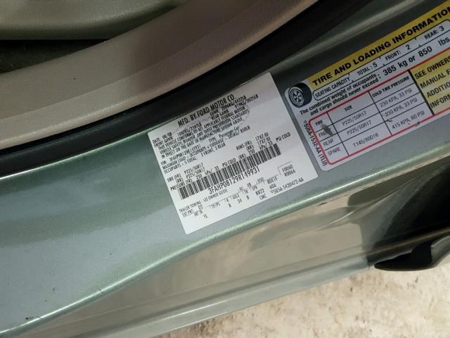 3FAHP08129R149931 - 2009 FORD FUSION SEL GREEN photo 10