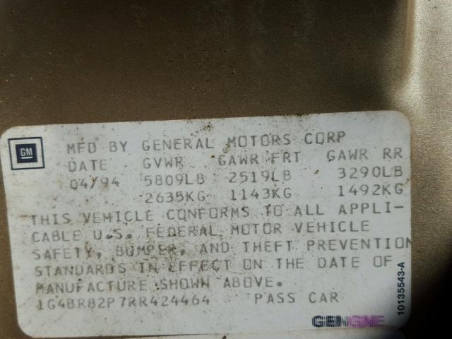 1G4BR82P7RR424464 - 1994 BUICK ROADMASTER GOLD photo 10