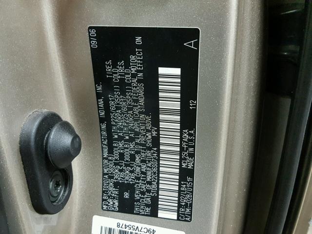 5TDBA22C36S073474 - 2006 TOYOTA SIENNA GOLD photo 10