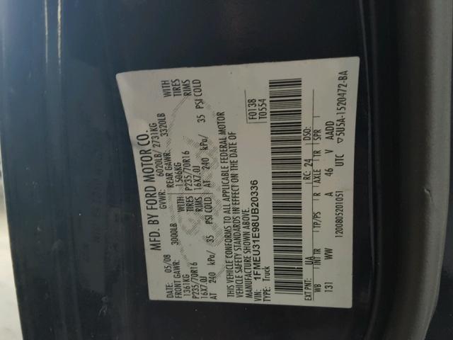 1FMEU31E98UB20336 - 2008 FORD EXPLORER S BLACK photo 10