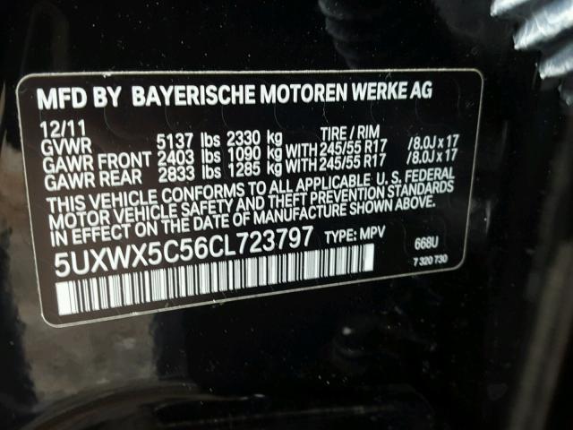 5UXWX5C56CL723797 - 2012 BMW X3 XDRIVE2 Czarny zdjęcie 10