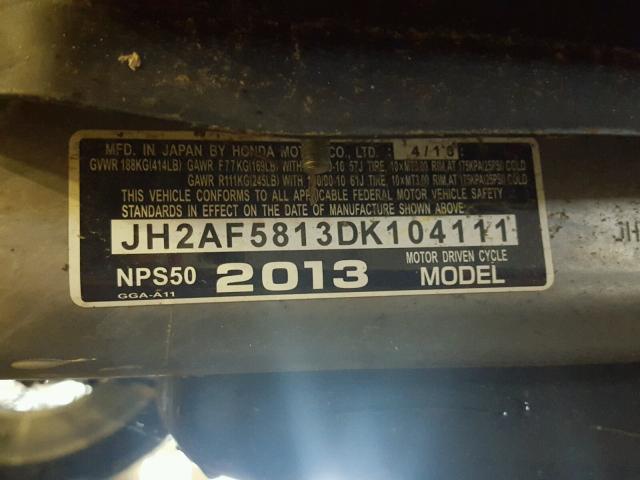 JH2AF5813DK104111 - 2013 HONDA NPS50 BLACK photo 10