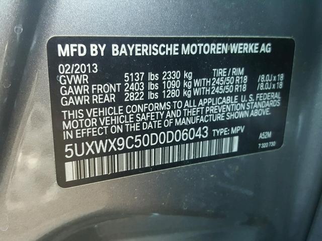 5UXWX9C50D0D06043 - 2013 BMW X3 XDRIVE2 BLACK photo 10