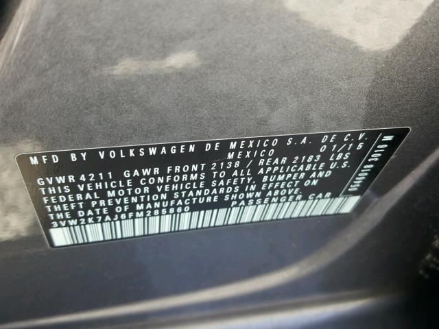 3VW2K7AJ6FM285860 - 2015 VOLKSWAGEN JETTA BASE 灰色 照片 10