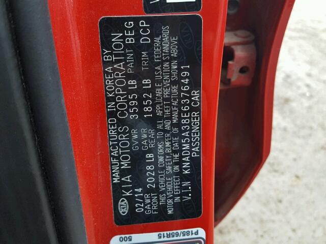 KNADM5A38E6376491 - 2014 KIA RIO LX RED photo 10