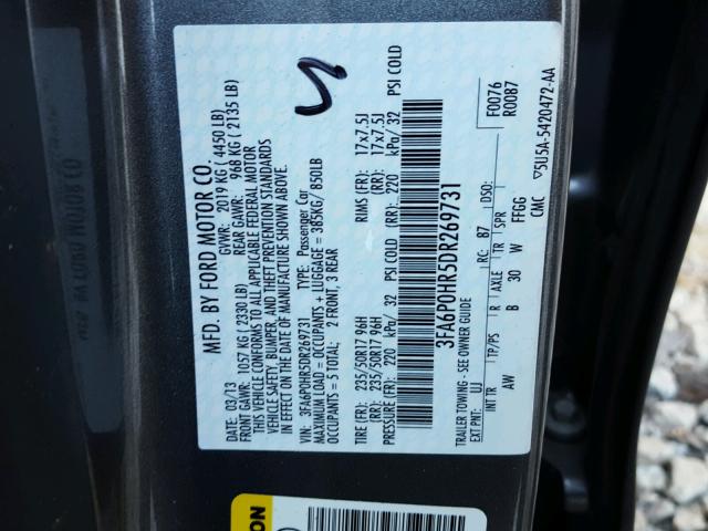 3FA6P0HR5DR269731 - 2013 FORD FUSION SE GRAY photo 10