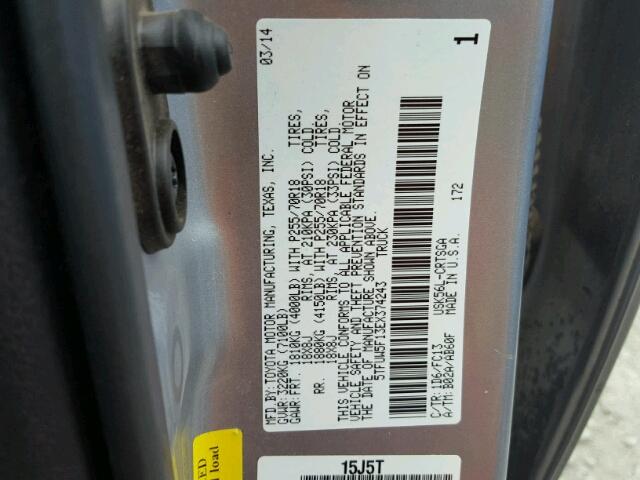 5TFUW5F13EX374243 - 2014 TOYOTA TUNDRA SILVER photo 10