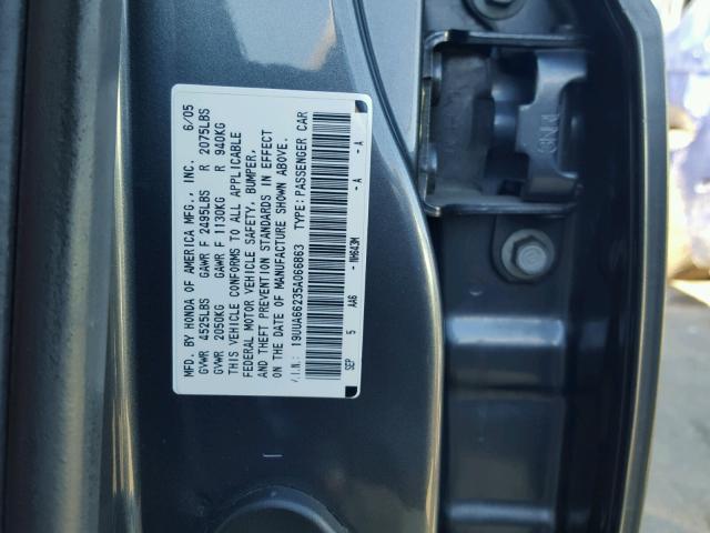 19UUA66235A066863 - 2005 ACURA TL GRAY photo 10