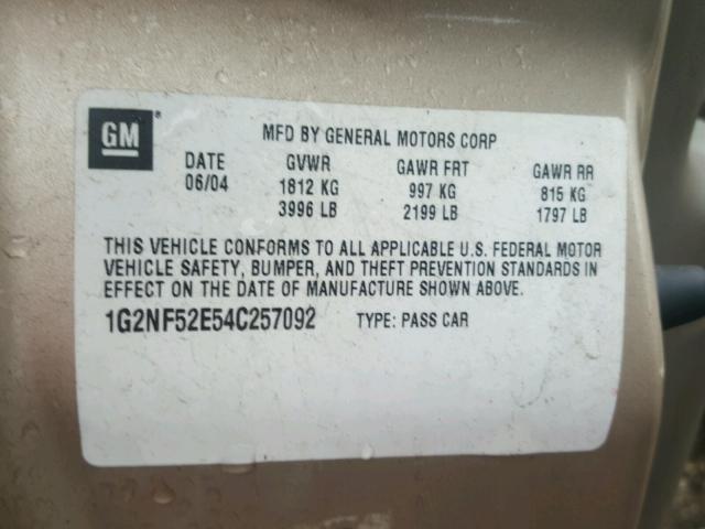 1G2NF52E54C257092 - 2004 PONTIAC GRAND AM S 棕色 照片 10