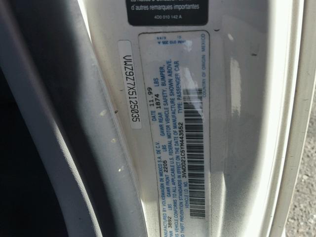 3VWDD21C5YM443552 - 2000 VOLKSWAGEN NEW BEETLE 白色 照片 10