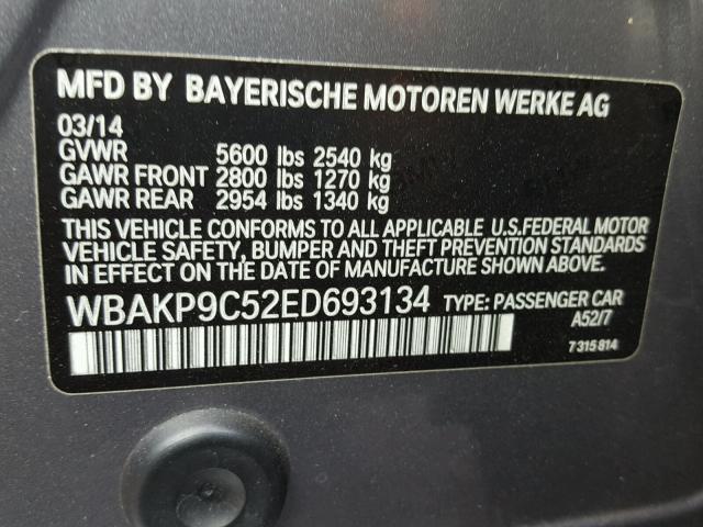 WBAKP9C52ED693134 - 2014 BMW 550 XI GRAY photo 10