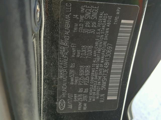 5NMSH73E48H130697 - 2008 HYUNDAI SANTA FE S 黑色 照片 10