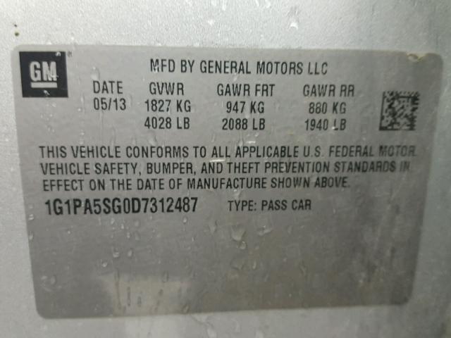 1G1PA5SG0D7312487 - 2013 CHEVROLET CRUZE LS SILVER photo 10