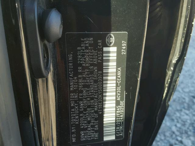 4T1BE32K15U003978 - 2005 TOYOTA CAMRY LE BLACK photo 10