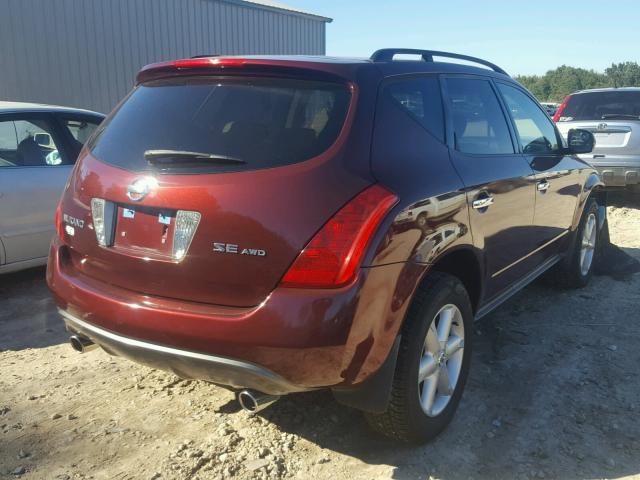 JN8AZ08W55W410112 - 2005 NISSAN MURANO SL BURGUNDY photo 4