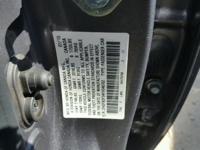 2HGFB2F54FH546762 - 2015 HONDA CIVIC LX GRAY photo 10