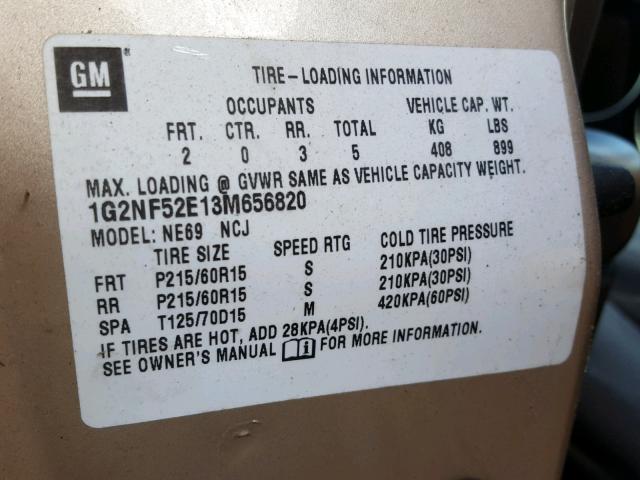 1G2NF52E13M656820 - 2003 PONTIAC GRAND AM S Qəhvəyi foto 10