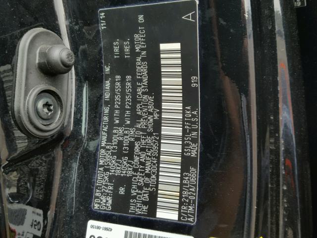 5TDDK3DC4FS095721 - 2015 TOYOTA SIENNA XLE BLACK photo 10