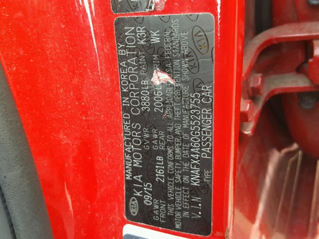 KNAFX4A60G5523755 - 2016 KIA FORTE LX RED photo 10