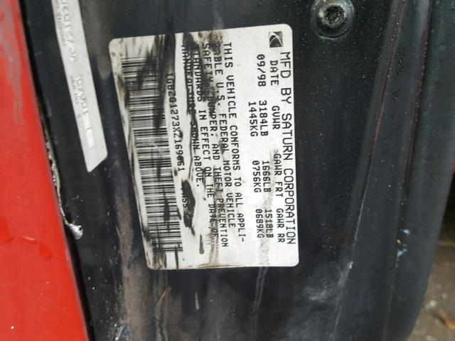 1G8ZG1273XZ169061 - 1999 SATURN SC2 RED photo 10