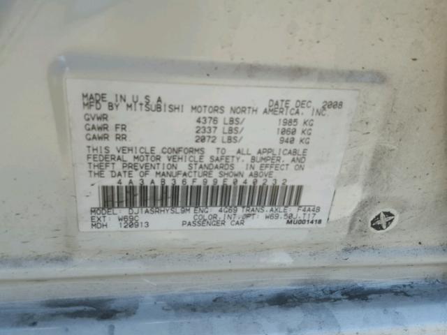 4A3AB36F99E040232 - 2009 MITSUBISHI GALANT ES WHITE photo 10