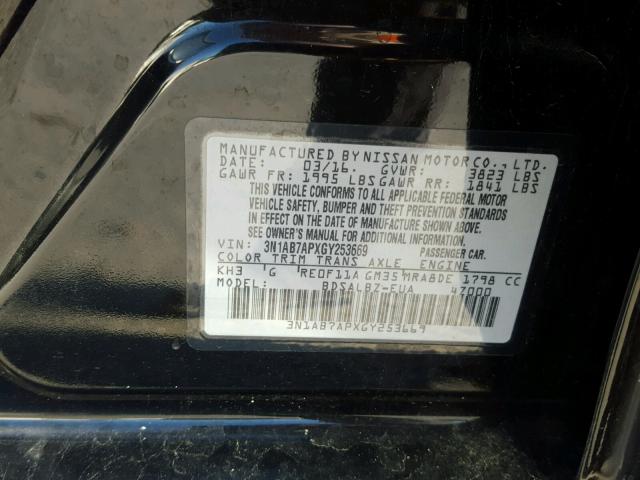 3N1AB7APXGY253669 - 2016 NISSAN SENTRA S BLACK photo 10