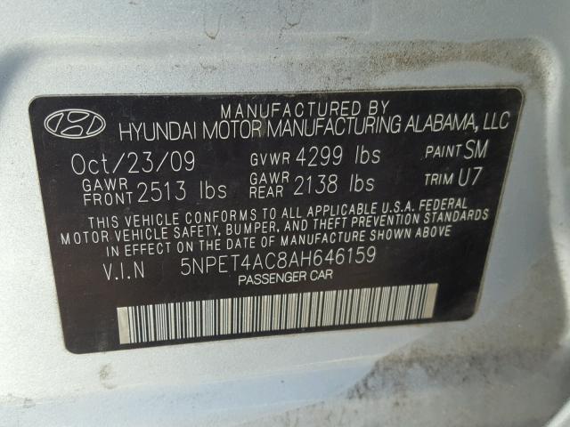 5NPET4AC8AH646159 - 2010 HYUNDAI SONATA GLS SILVER photo 10