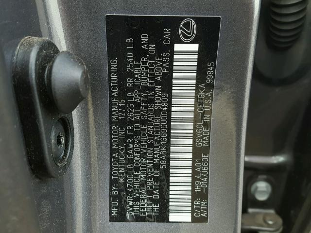 58ABK1GG9GU004809 - 2016 LEXUS ES GRAY photo 10