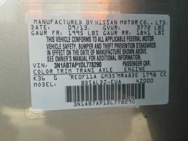 3N1AB7AP1DL778290 - 2013 NISSAN SENTRA S SILVER photo 10