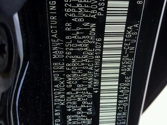 4T1BF1FK1HU813076 - 2017 TOYOTA CAMRY LE 黑色 照片 10