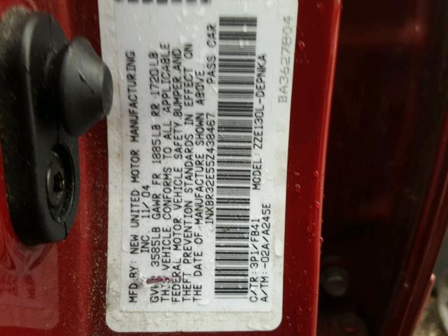 1NXBR32E55Z438467 - 2005 TOYOTA COROLLA CE RED photo 10