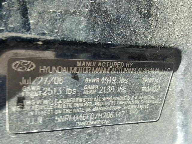 5NPEU46F07H206347 - 2007 HYUNDAI SONATA SE BLACK photo 10