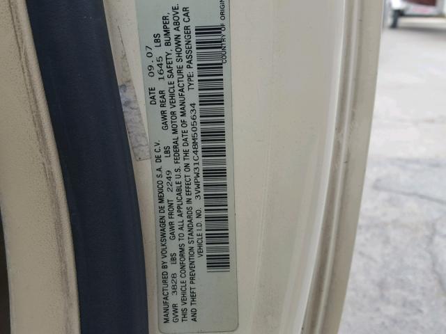 3VWPW31C48M505634 - 2008 VOLKSWAGEN NEW BEETLE 奶油色 照片 10