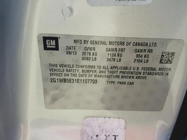 2G1WB5E31E1107793 - 2014 CHEVROLET IMPALA LIM SILVER photo 10