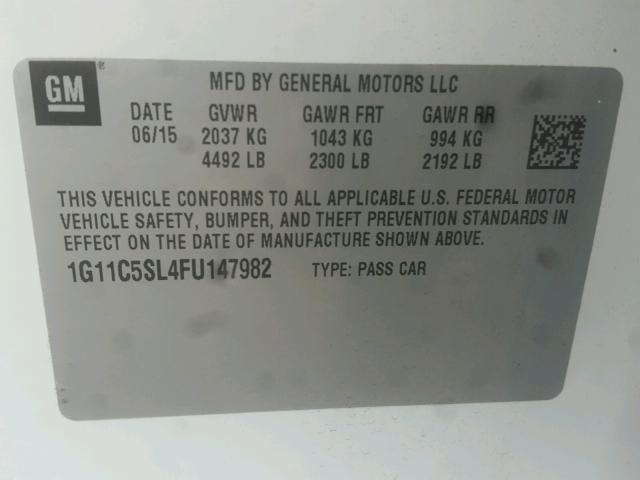 1G11C5SL4FU147982 - 2015 CHEVROLET MALIBU 1LT WHITE photo 10